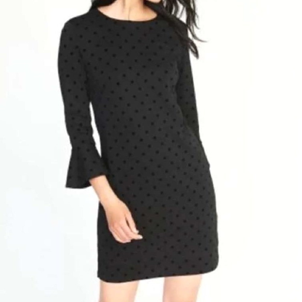 Old Navy Womens‎ Black Velvet Polka Dot Ruffle Bell Sleeve Shift Dress Size M